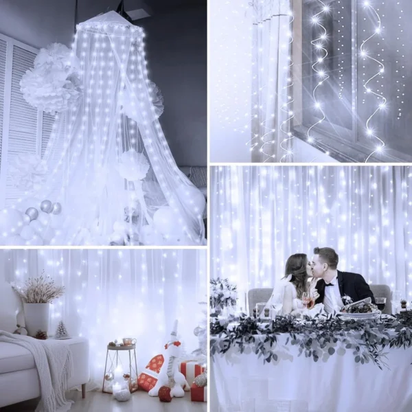 Cortina de Luz 3x3m LED Branco Frio 300 Leds – Decore e Encante no Natal - Imagem 4